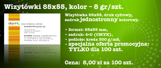 Wizyt�wki 85x55, kolor - 8 gr/szt.